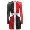 Women‘s 1960s Glitter Sequin Dress Long Sleeve Hollow Out Color Block Mini Sparkle Party Costume for Swinging Night Out
