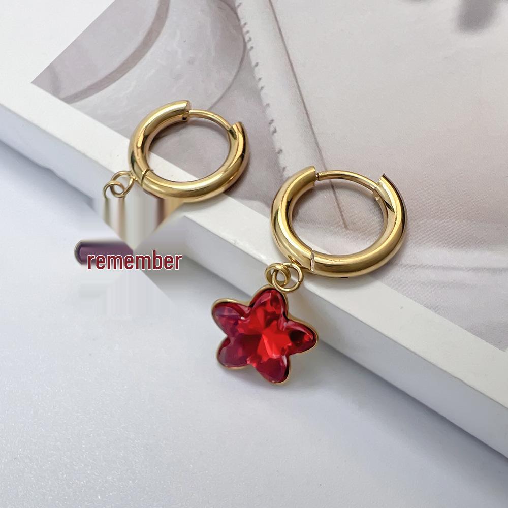 Colorful Glass Diamond Star Earrings: 18K Gold-Plated Stainless Steel, European & American Style