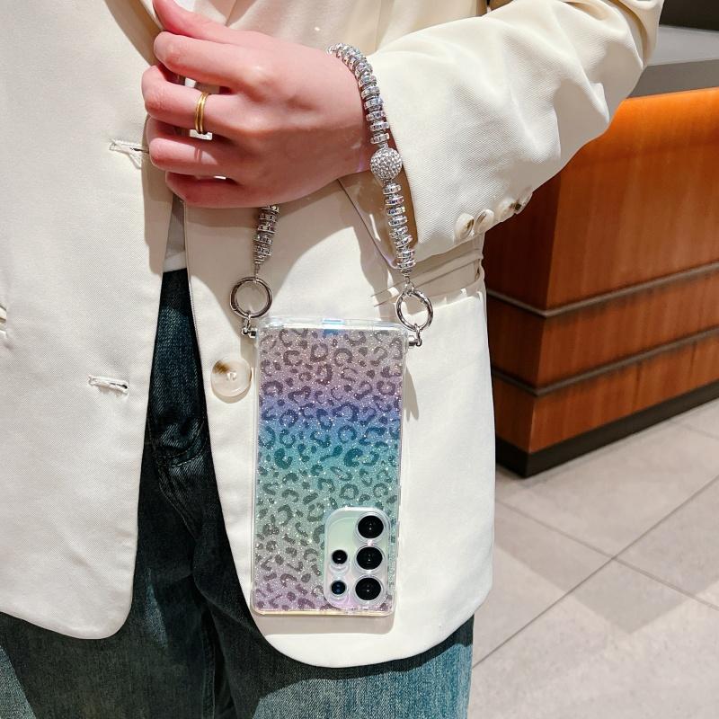 For Samsung Galaxy S25 Ultra Case Gradient TPU Phone Back Cover with Glitter Card Rhinestones Decor Strap