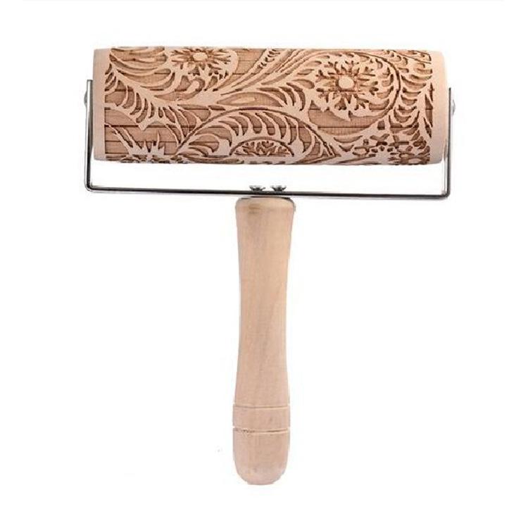 Popular Reindeer Print Laser-Engraved Wooden Rolling Pin for Christmas Cookie Baking