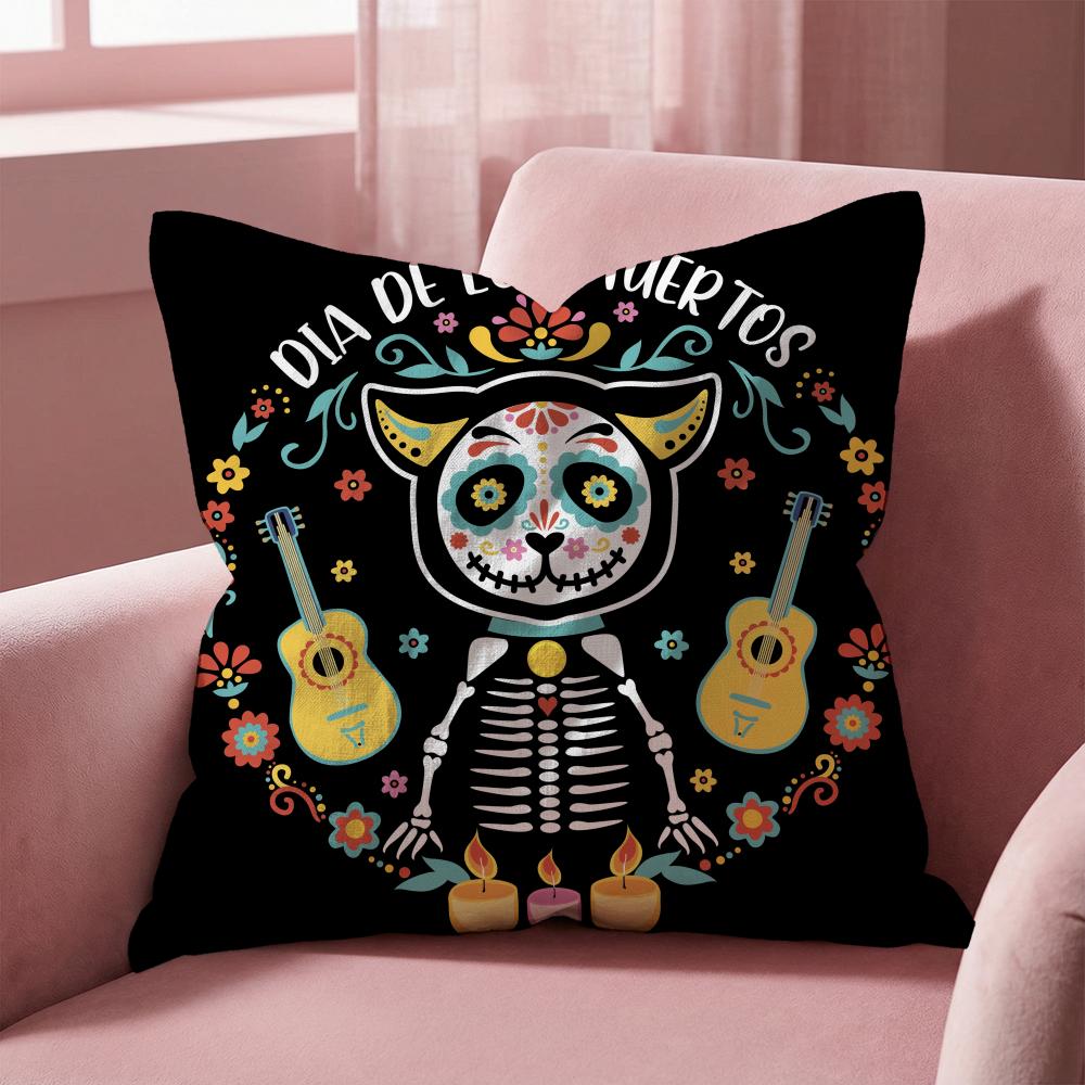 Mexico Easter Flower Skeleton Cushion Cover Multi-Scene Pillow Cover for Home & Car - Reversible, Soft & Durable for Daily Use