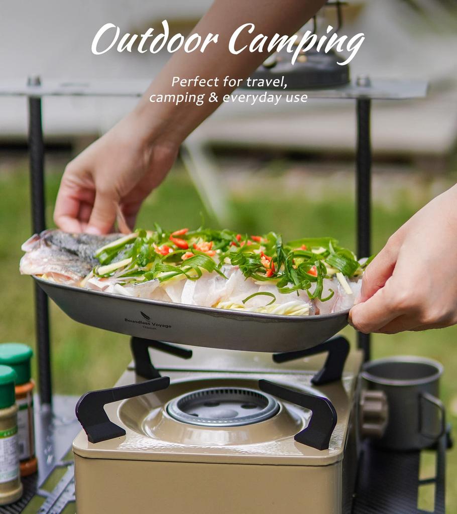 Boundless Voyage Titanium and Perfect for and with Mesh Storage Bag Plate, Unbreakable, Rust-Proof, Lightweight, Fire-Safe, Home, Outdoors, Camping,