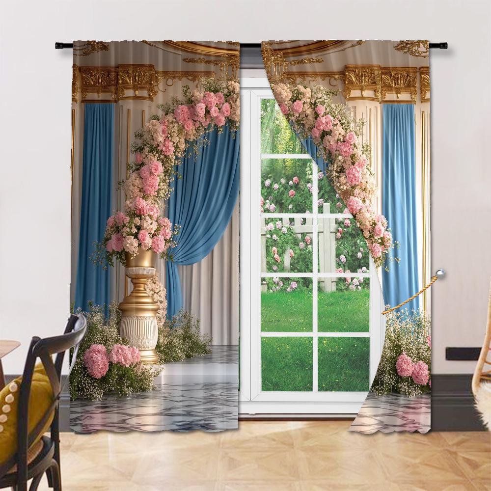 Set Of 2 Versatile Polyester Transparent Curtains Home Decoration Floral Use Bedrooms Living Rooms Made Room Window Treatment