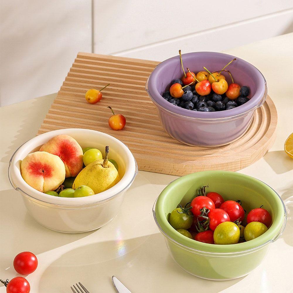 Large Capacity Vegetable Washing Basket Plastic Double Layer Draining Basket Kitchen Use