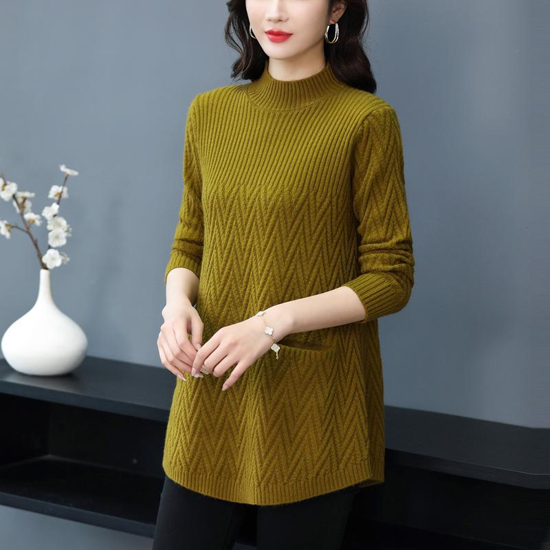Women's Sweaters Pullover 2023 New Solid Half High Collar Thick Warm Long Knitted Sweaters Winter Female Tops Bottoming Shirt