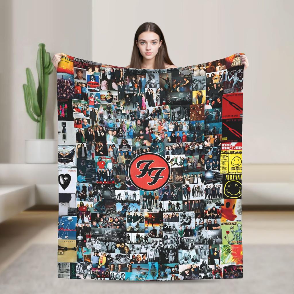 Fools Band F-Fighters Flannel Blanket Soft Durable Throw Blanket for Outdoor Travel Novelty Bedspread Sofa Bed Cover