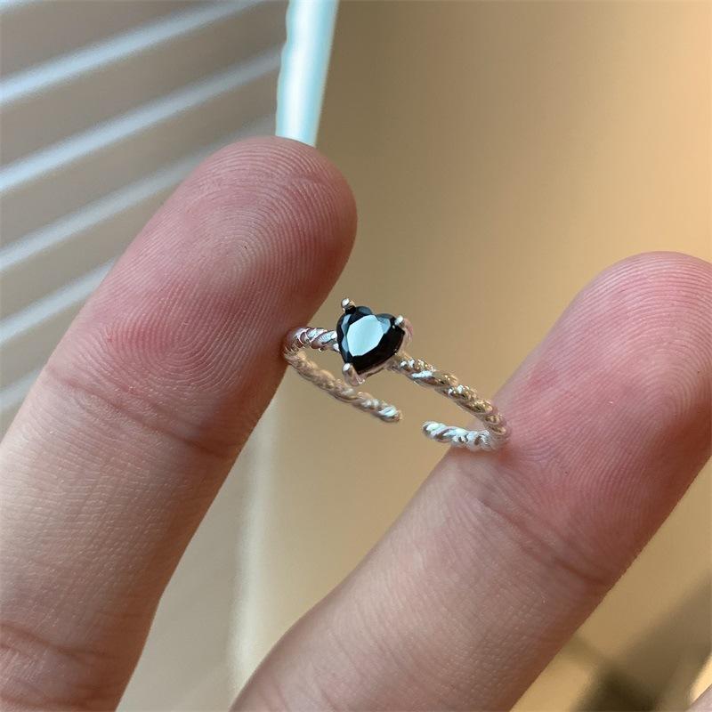 

925 Sterling Silver Heart Black Zircon Irregular Rings For Women Engagement Rings Luxury Jewelry Accessories Jewellery серебряный