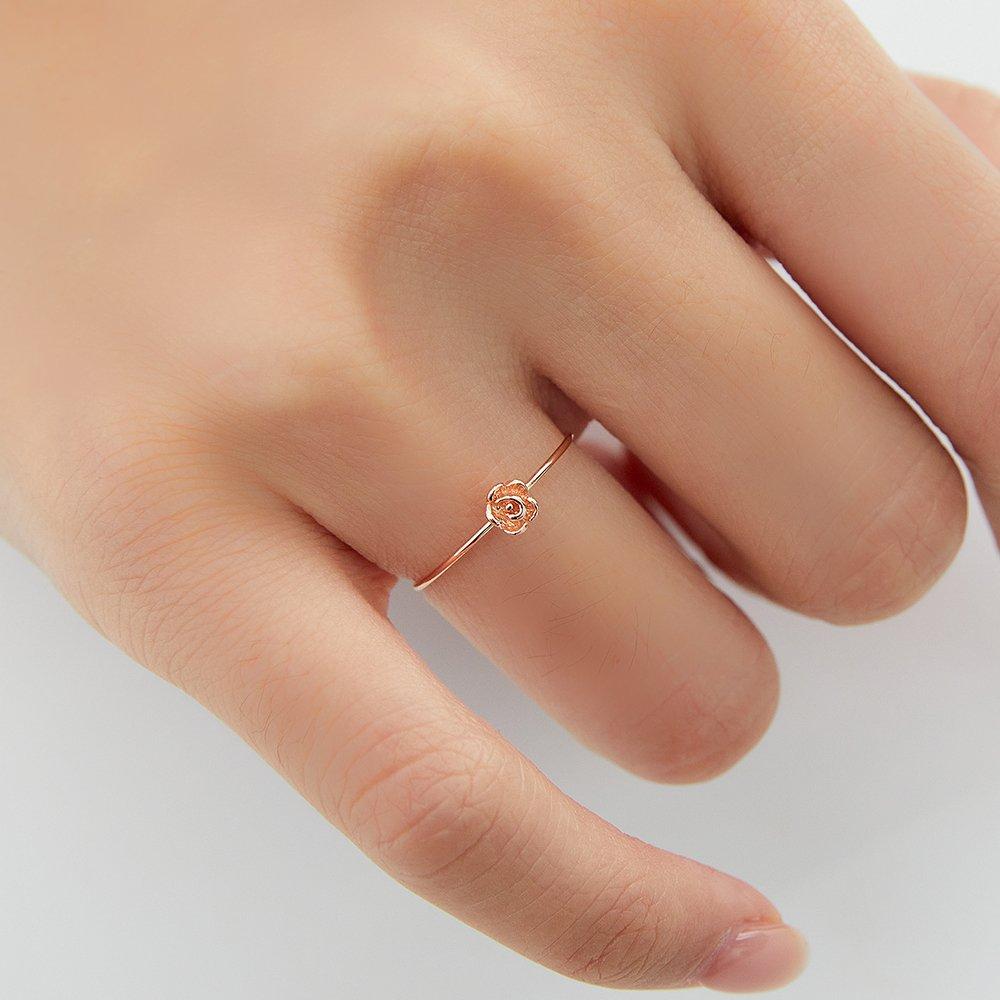 14K Tiny Rose Flower Miss Ring Gold Thread Ring
