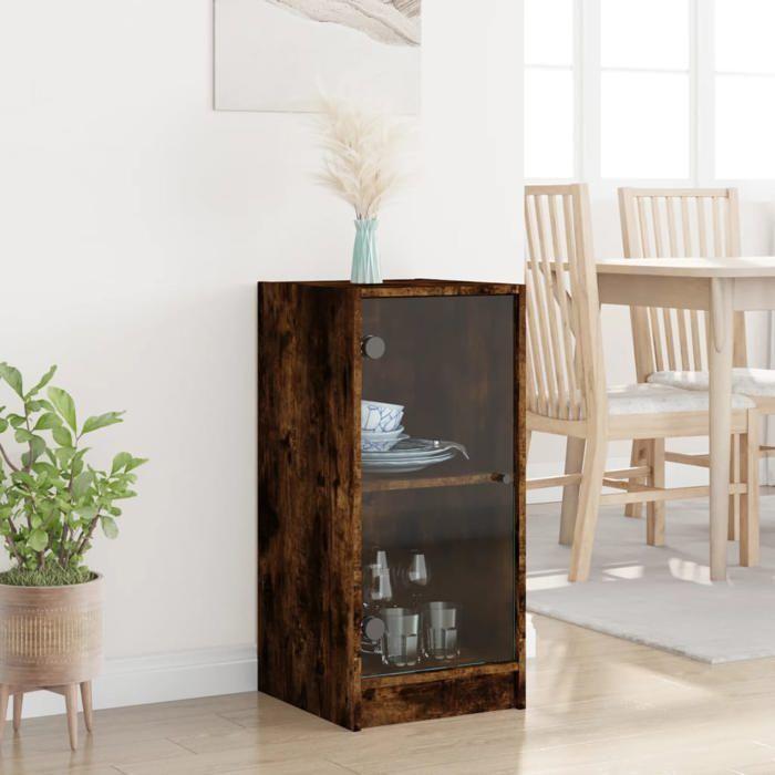 VidaXL Armoire latérale avec portes en verre chêne fumé 35x37x75,5 cm 836403