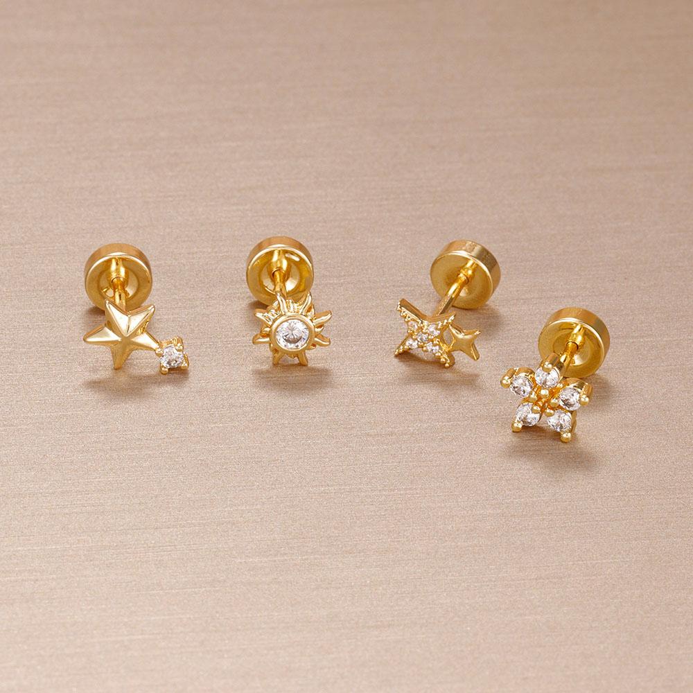 1PC Stainless Steel Star Moon Cartilage Piercing Earrings 18K Gold Plated Helix Tragus Ear Stud Earring Body Jewelry Bijoux Gift