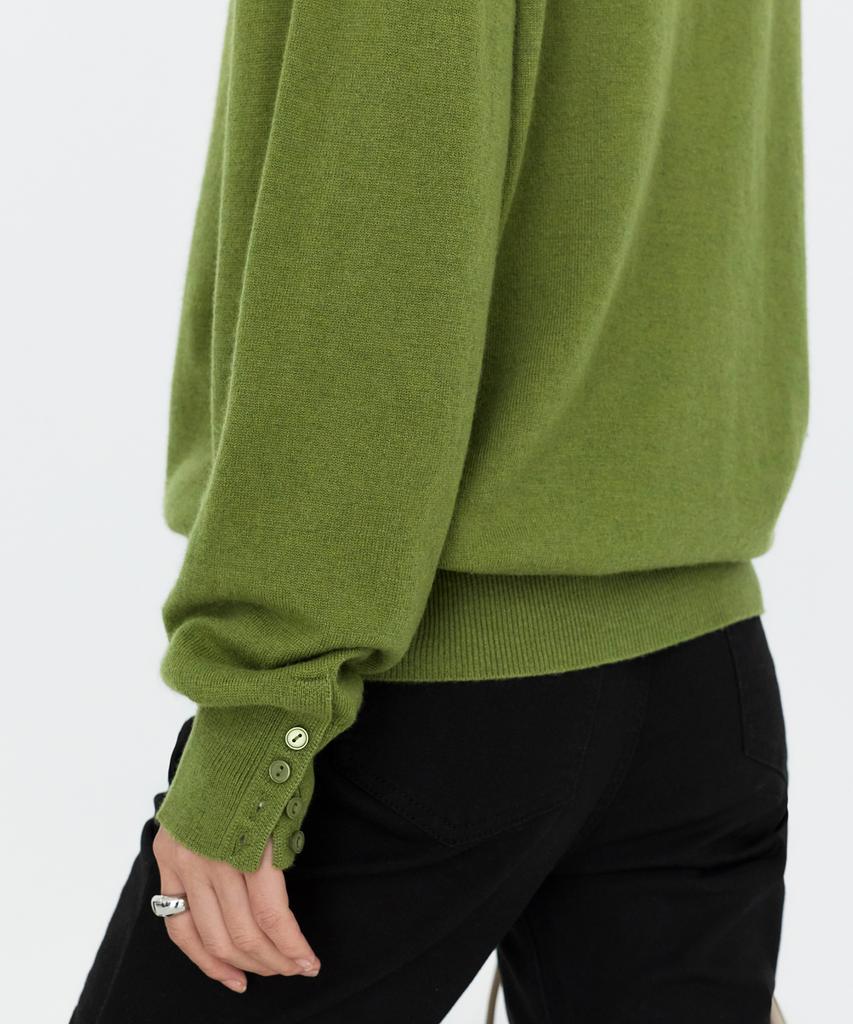 MONGDOL Wool Cashmere Deep V-Neck Knit Top Olive Green Mdkt138Ogreen