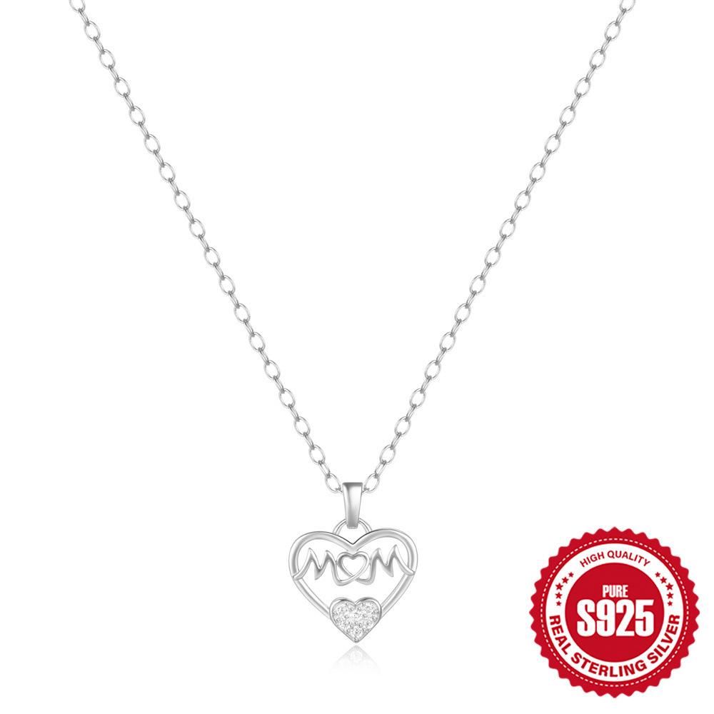 

S925 Sterling Silver Heart Element English Letters Mom Ladies Pendant Necklace Clavicle Chain 925 Silver белого золота