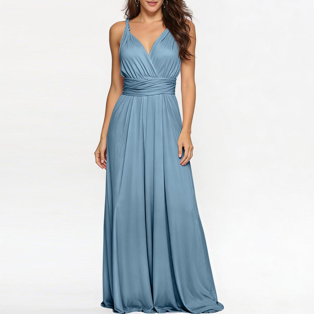 Women's Versatile Multi-Strap Cross-Back Sexy Bandage Dress Long Gown