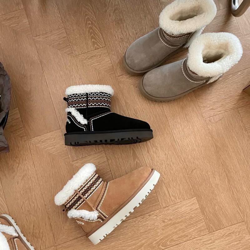Womens Short Snow Boots Winter Warm Wool Lined Flat Heel Round Toe Slip-On Ankle Boot