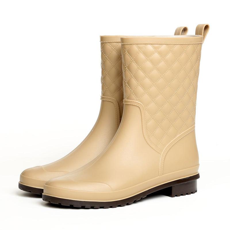 Water shoes, rubber shoes, non-slip medium tube plaid women's fashion rain shoes, warm and wear-resistant casual adult rain boots