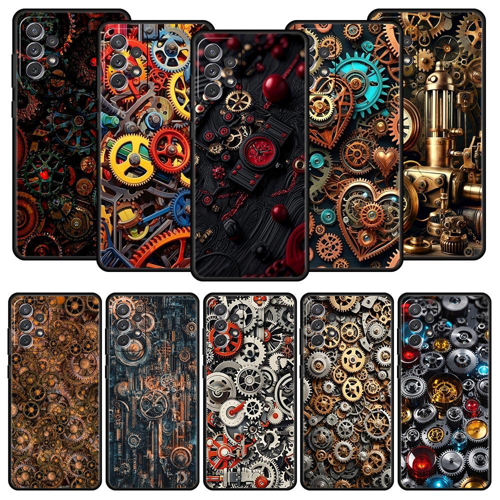 Mechanical Gear Pattern Phone Case for Samsung Galaxy A55 A35 A17 A07 A15 A13 A25 A51 A71 A72 A73 A32 A52 A52S A41 5G Soft TPU
