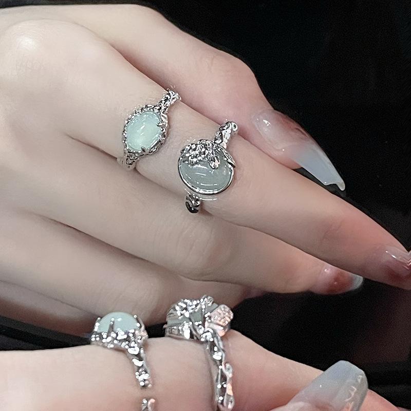 Jade Light Luxury High-End Open Ring Niche Design Personalized Gemstone Index Finger Ring Female