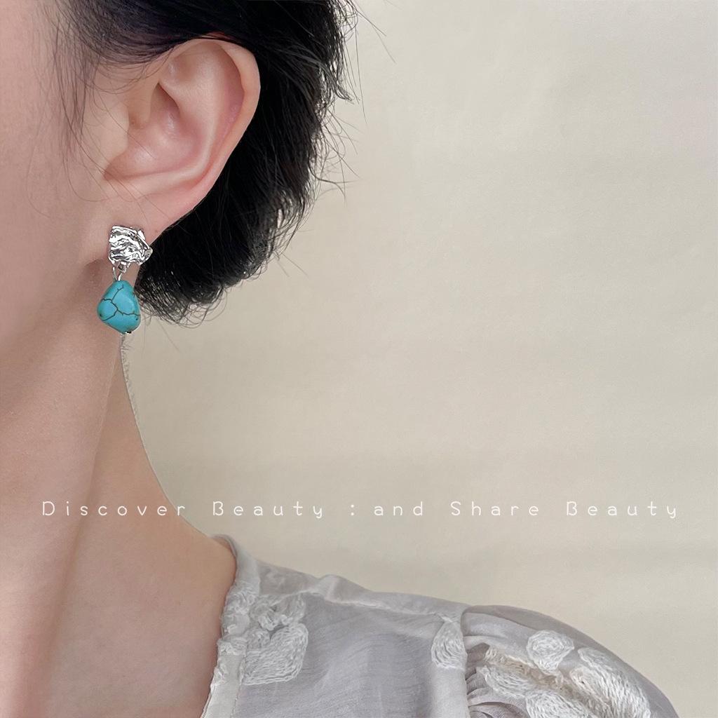 Retro Handmade Synthetic Turquoise Earrings & Bracelet Set for Women