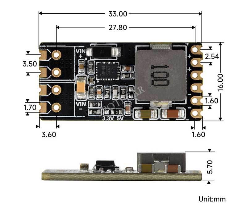 Mini DC-DC Step-Down Module: 5~36V Input, 5V/3.3V Output, 4A