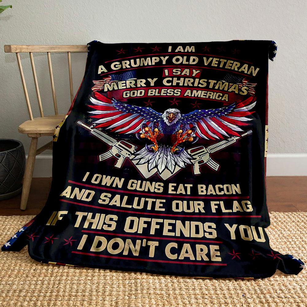 

Grumpy Veteran Eagle Flag Blanket bedroom Blanket for Livingroom Couch lunch break Soft throw for Friend s festival Gift 80cm x 120cm