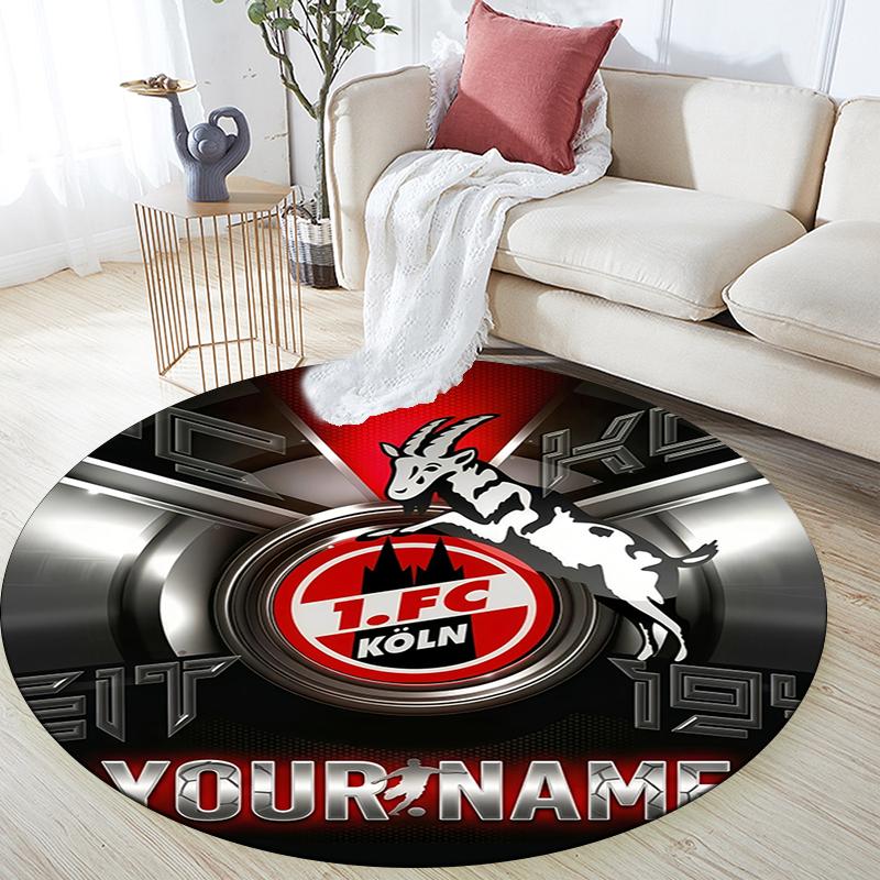 Tapis Rond Personnalisé avec Nom, Motif FC Cologne, Tapis pour Salon, Chambre à Coucher, Salle de Jeux, Tapis de Sol Antidérapant, Cadeaux de Fête et Cadeaux d'Anniversaire.