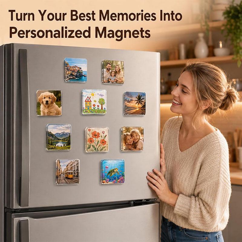Acrylic DIY Refrigerator Magnet Set with Transparent Magnetic Pieces and Adhesive Backing