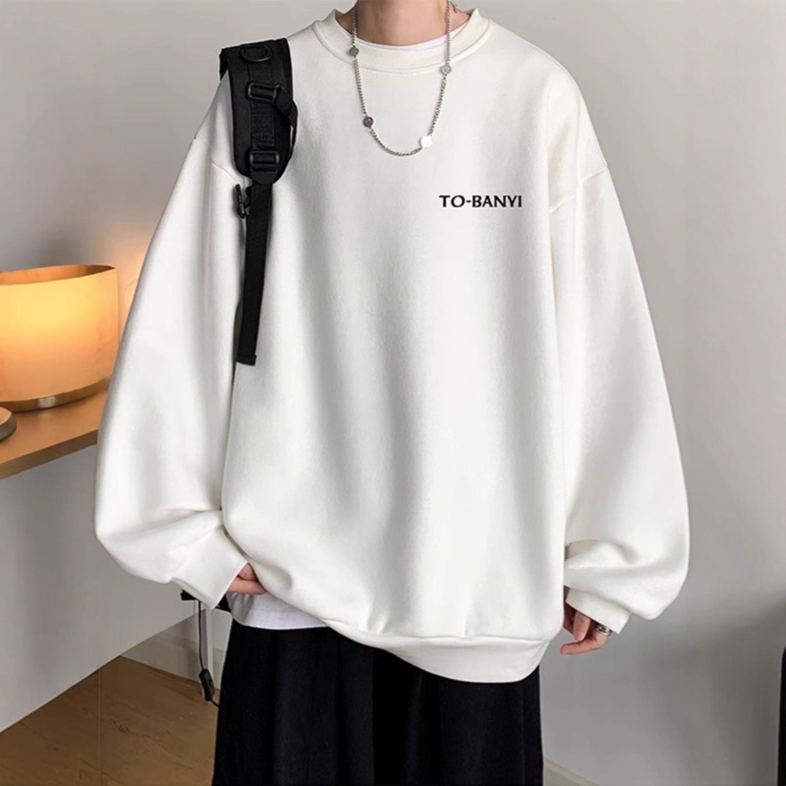 Свитер с круглым вырезом Мужской Осенне-зимний Буквы Портовый Ветер Свободный Пуловер M