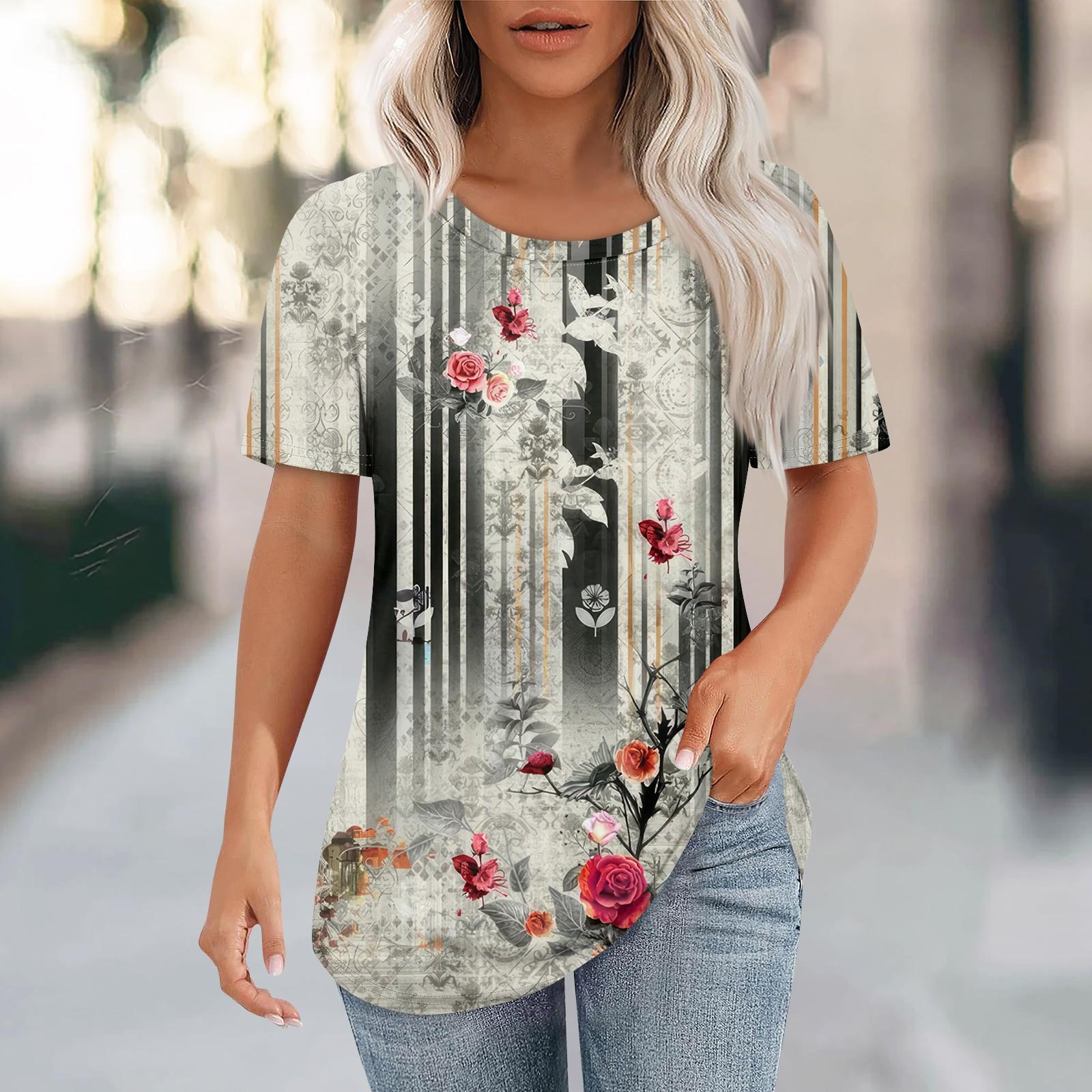 

Футболки для женщин, плиссированные, с круглым вырезом, нарядные, повседневные, блузки с принтом, с коротким рукавом, летние топы, свободный крой L хаки