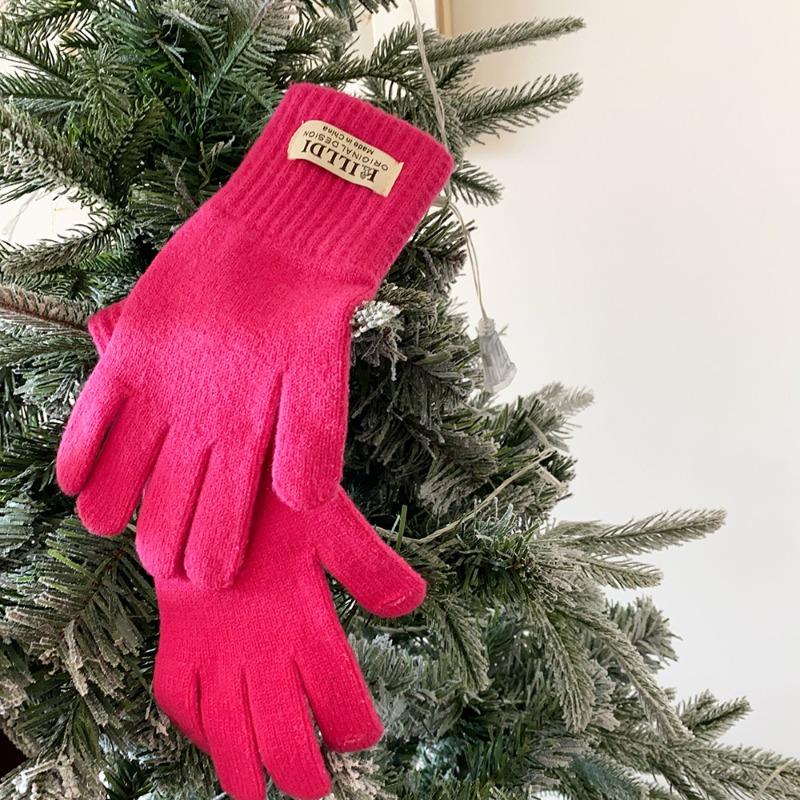 Wollstrickhandschuhe Mädchen Herbst und Winter warm und kältefest einfarbig Radfahren Fünffinger Kälteschutzhandschuhe