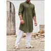 New-style plain-coloured cotton-linen button-down long-sleeved casual shirt for Muslim men