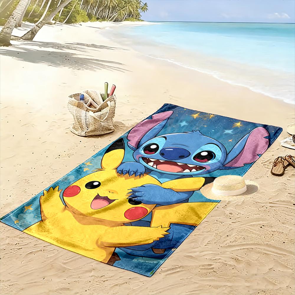 Stitch and Pikachu Cartoon Print Beach towel quick-drying for travel outdoor sports jogging beach and swimming