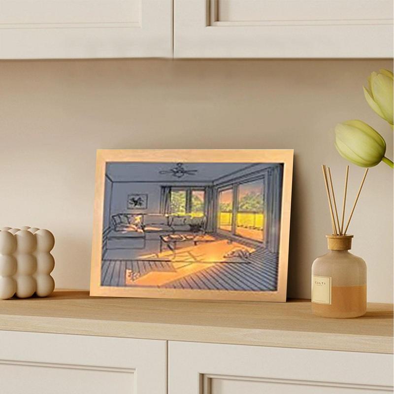 Light Painting Art Lighting Picture Frame LED 3 Colors Night Light Shadow Bedside Lamp Creative Wall Art For Bedroom & Home