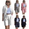 2 Pcs/Set Women Shirt Shorts Set Solid Color Long Sleeves Lapel Blouse