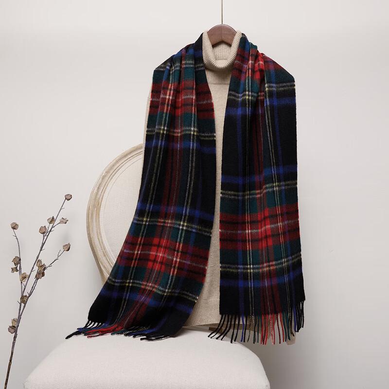 UOSU Plaid Wool Scarf with Tassels