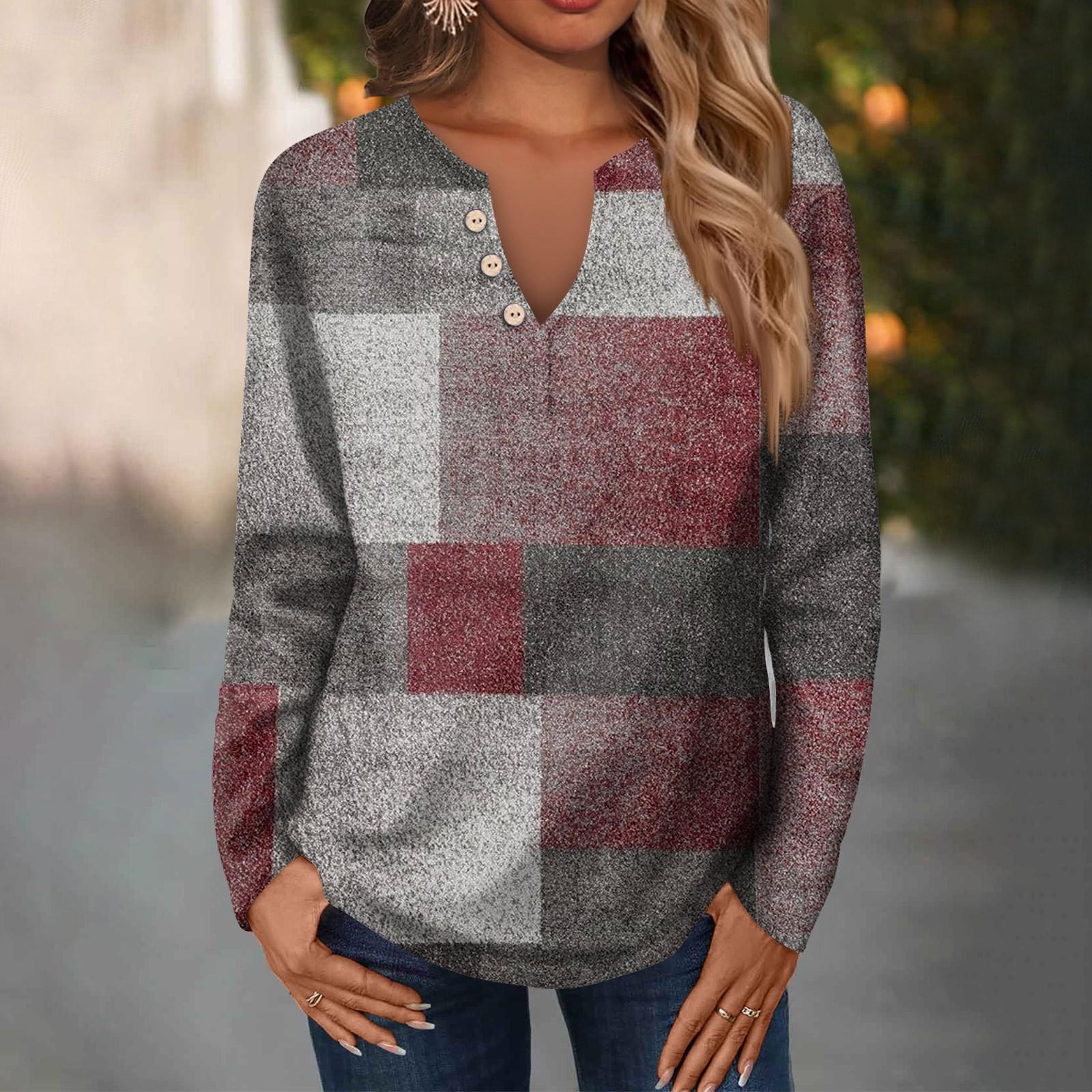 

Женская модная повседневная свободная футболка с v-образным вырезом и длинным рукавом, женский топ с декоративными пуговицами XXXL