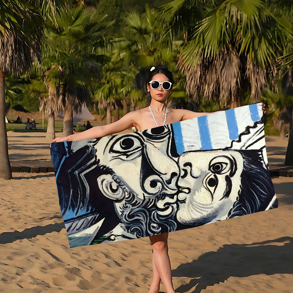 P-Picasso Style Painting Microfiber Printed Beach Towel Mountain Climbing Yoga Beach Swimming Running Absorbent Soft Towel