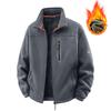 Solid Men's Fleece-Lined Bomber Jacket Winter Windproof Stand-Collar Zip-Up Thicken Warm Plush Coat Fashion Clothing