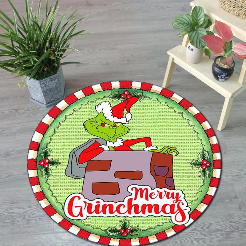 1pc Grinch Round carpet Painted Printed circular carpet, home door mat, outdoor travel protection carpet