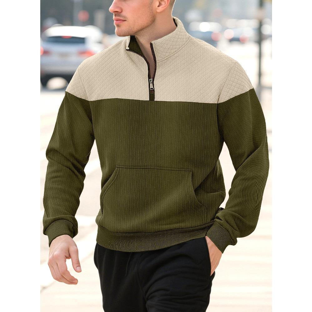 Herren Waffelpiqué Casual Stehkragen Zip-Up Hoodie mit kleinem Karomuster TK Diamond Check Oberbekleidung