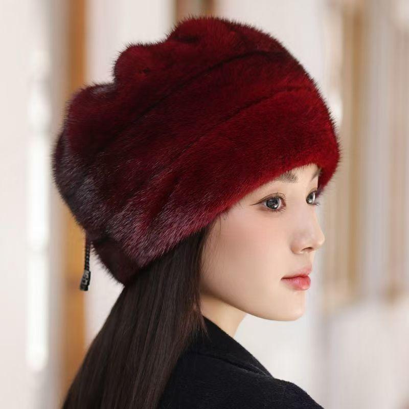 

Норковая шапка женская зимняя для среднего и пожилого возраста, маме, с защитой ушей, сумка на голову, монгольский берет, имитация меха, шляпа-цилиндр, модная теплая шапка one size