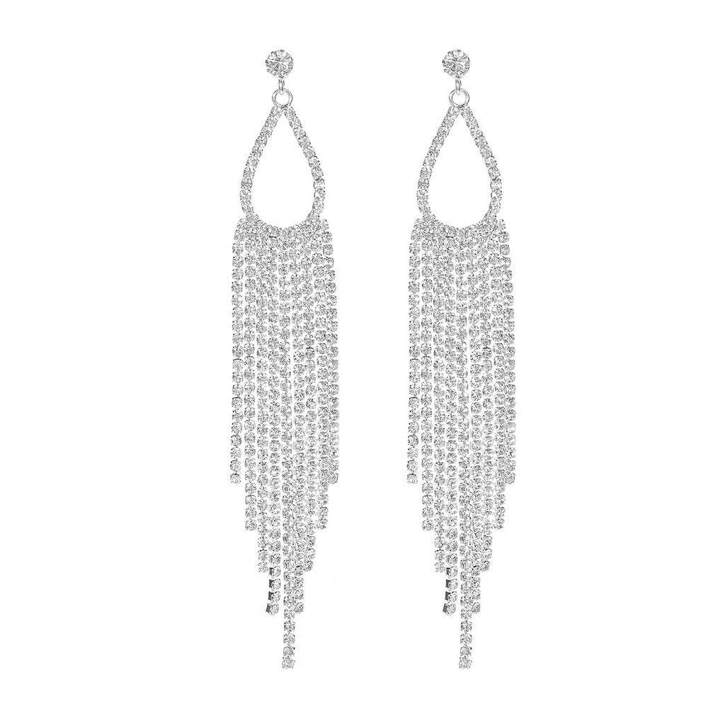 Claw Chain Series Rhinestone Earrings Women's Super Flash Full Diamond Long Earrings Studs Dinner Party Versatile Earrings Earrings