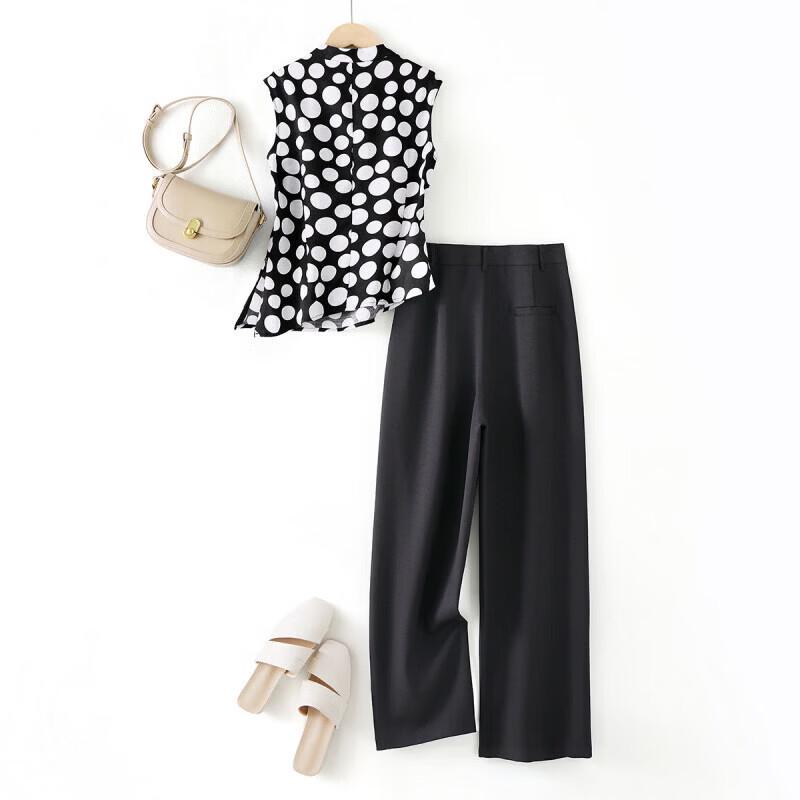 IHIMI Women's Polka Dot Sleeveless Shirt & Casual Pants Set