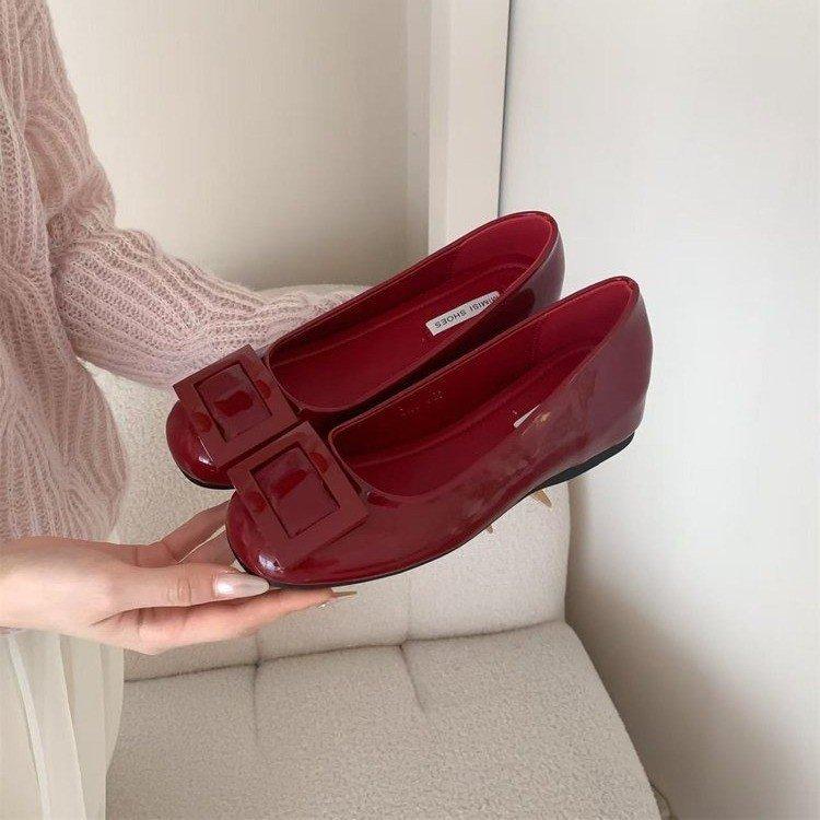 

French gentle wind evening shoes square buckle round head inner height patent leather Mary Jane shoes versatile ballet single shoes women 35