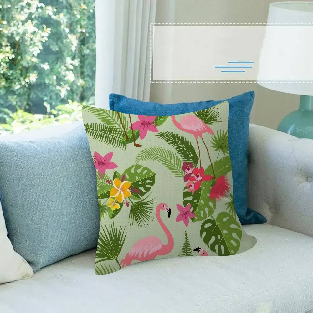 SummerThemed Flamingo Tropical Leaf Pillow Cover for Bedroom Room and Living Room Sofa Decorative Cushion Cover