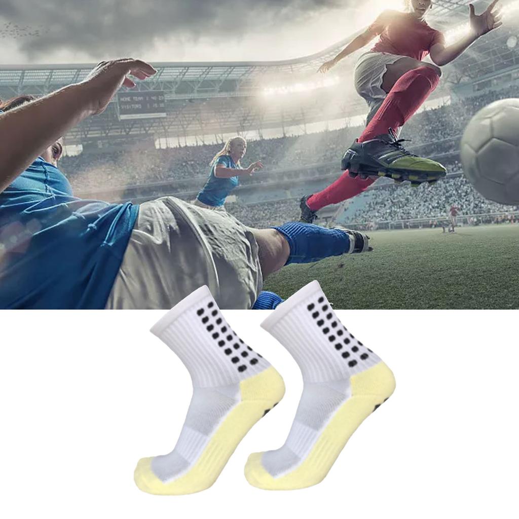 1 Pair Slip Resistant Mid Socks Thickening Comfortable Breathable Grip Athletic Sport Sock for Football White