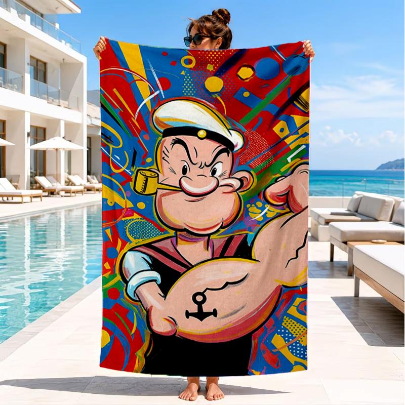 Popeye's Strength Displayed Beach Towel, Super Soft Microfiber, Perfect Gift for Her/Him, Birthday, for Pool, Beach, Travel, Decor Beach Party