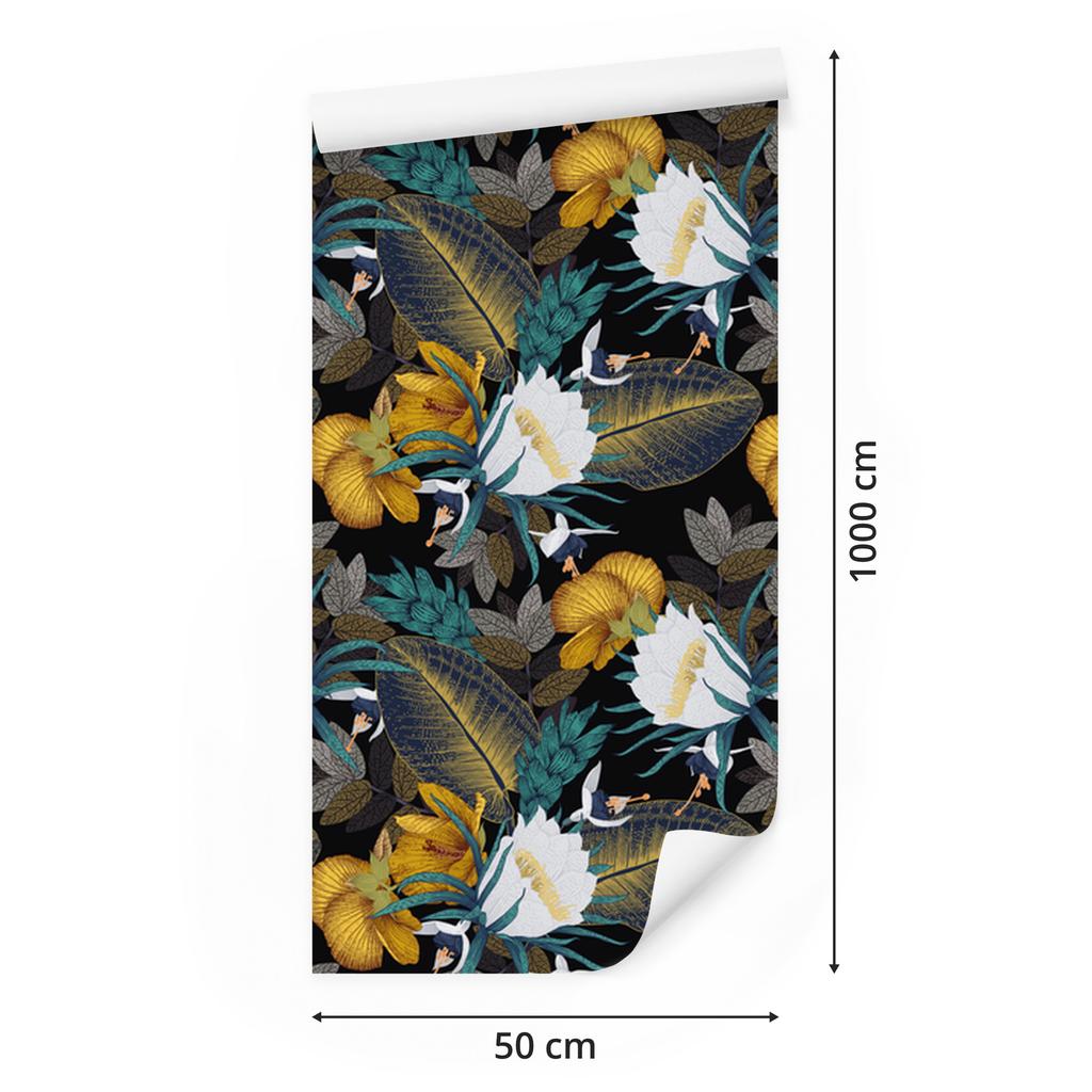 Exotic Leaves and Flowers Wallpaper for Living Room and Bedroom 50x1000
