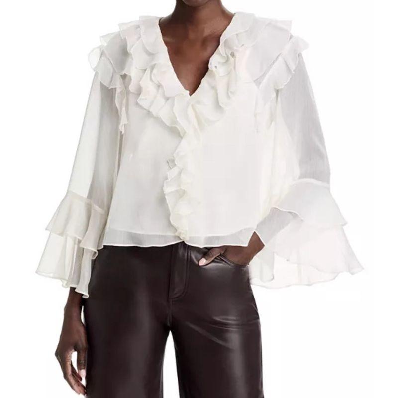 

Экспорт Однотонный AQ Home Легкая Элегантность Воланы Длинные Рукава V-образный вырез на подкладке Комплект из двух предметов Элегантность Топы Стиль светской львицы Женщины Off-White (Two-piece set) 2XL