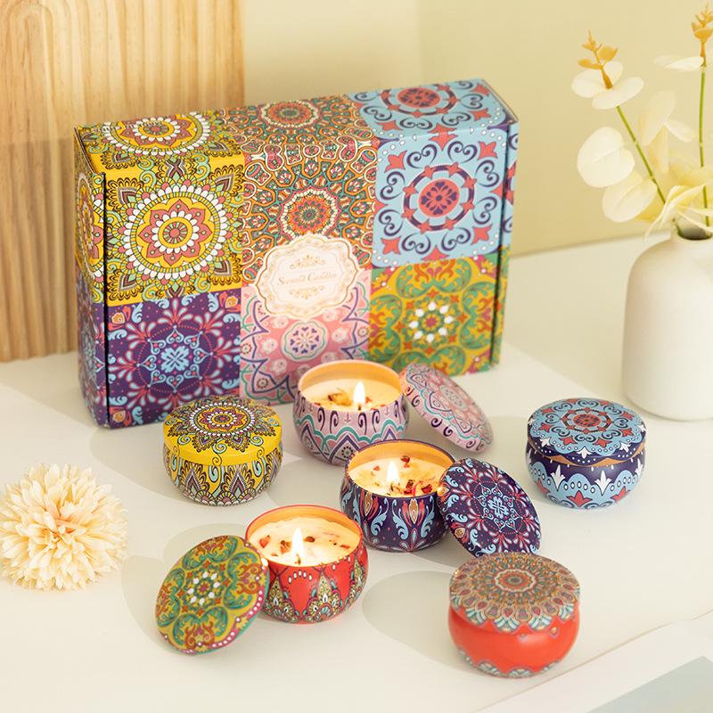 Six-Piece Soy Aromatherapy Candle Set - Long-Lasting Indoor Fragrance with Dried Flowers