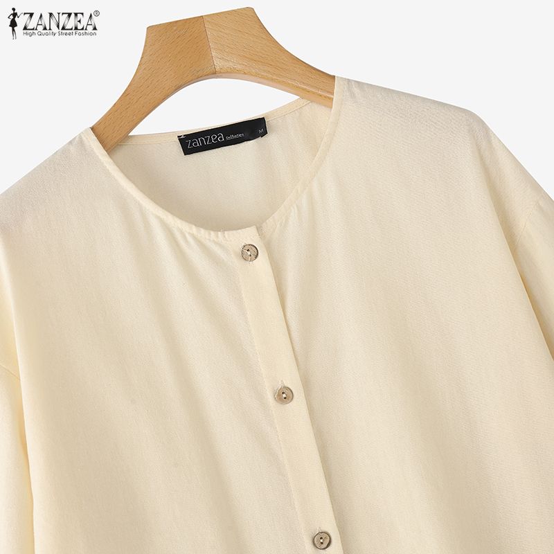 ZANZEA Women Round Neck 3/4 Sleeve Loose Casual Blouse